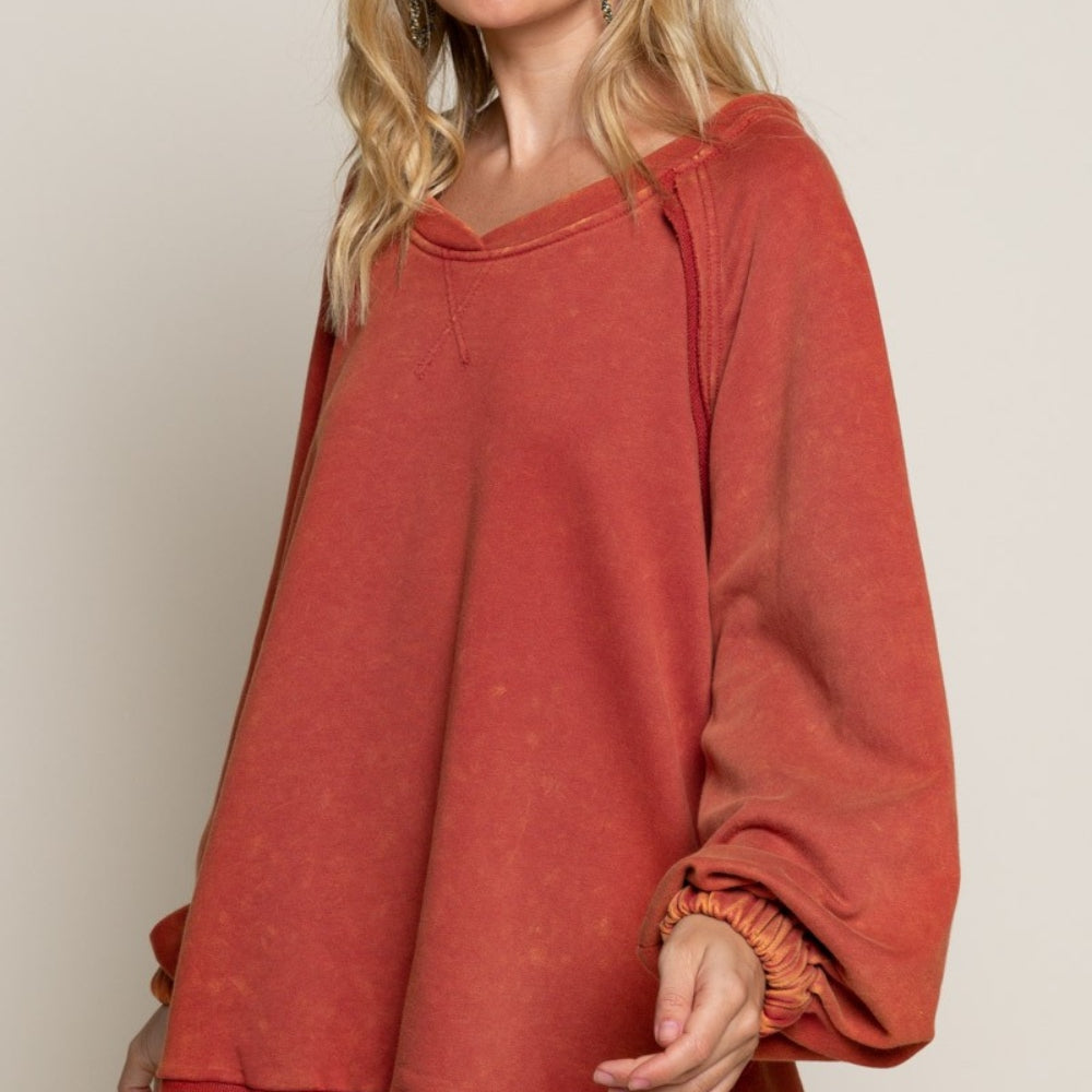 Back Cross Strap Detail Balloon Sleeve Sweatshirt