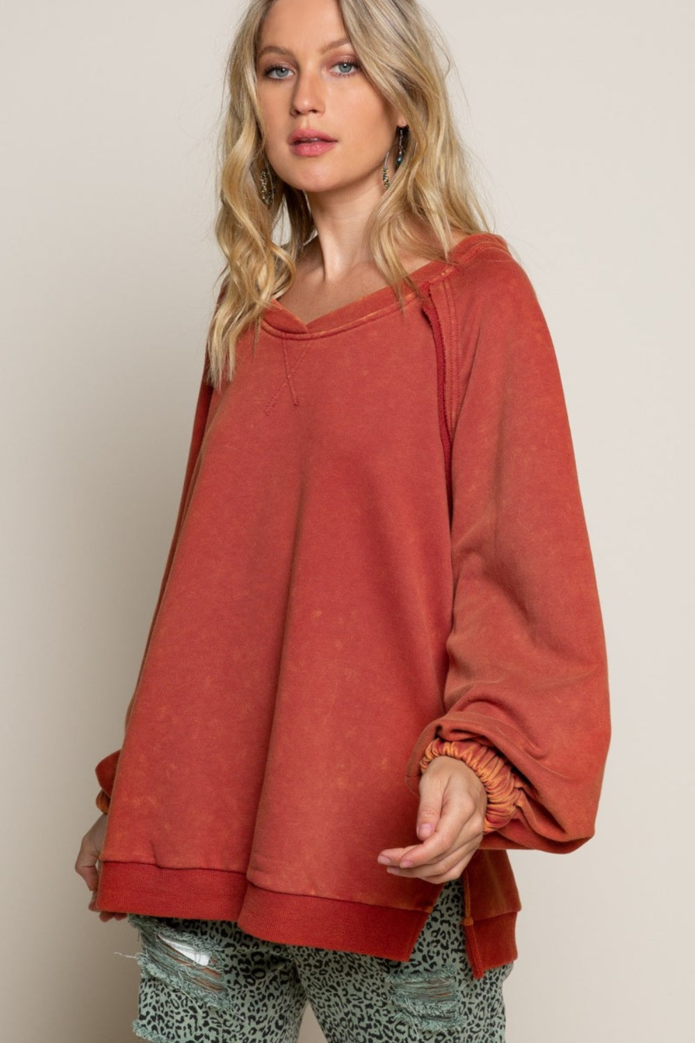 Back Cross Strap Detail Balloon Sleeve Sweatshirt