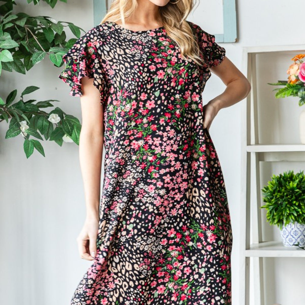 
                      
                        Printed Ruffled Short Sleeve Dress with Pockets
                      
                    