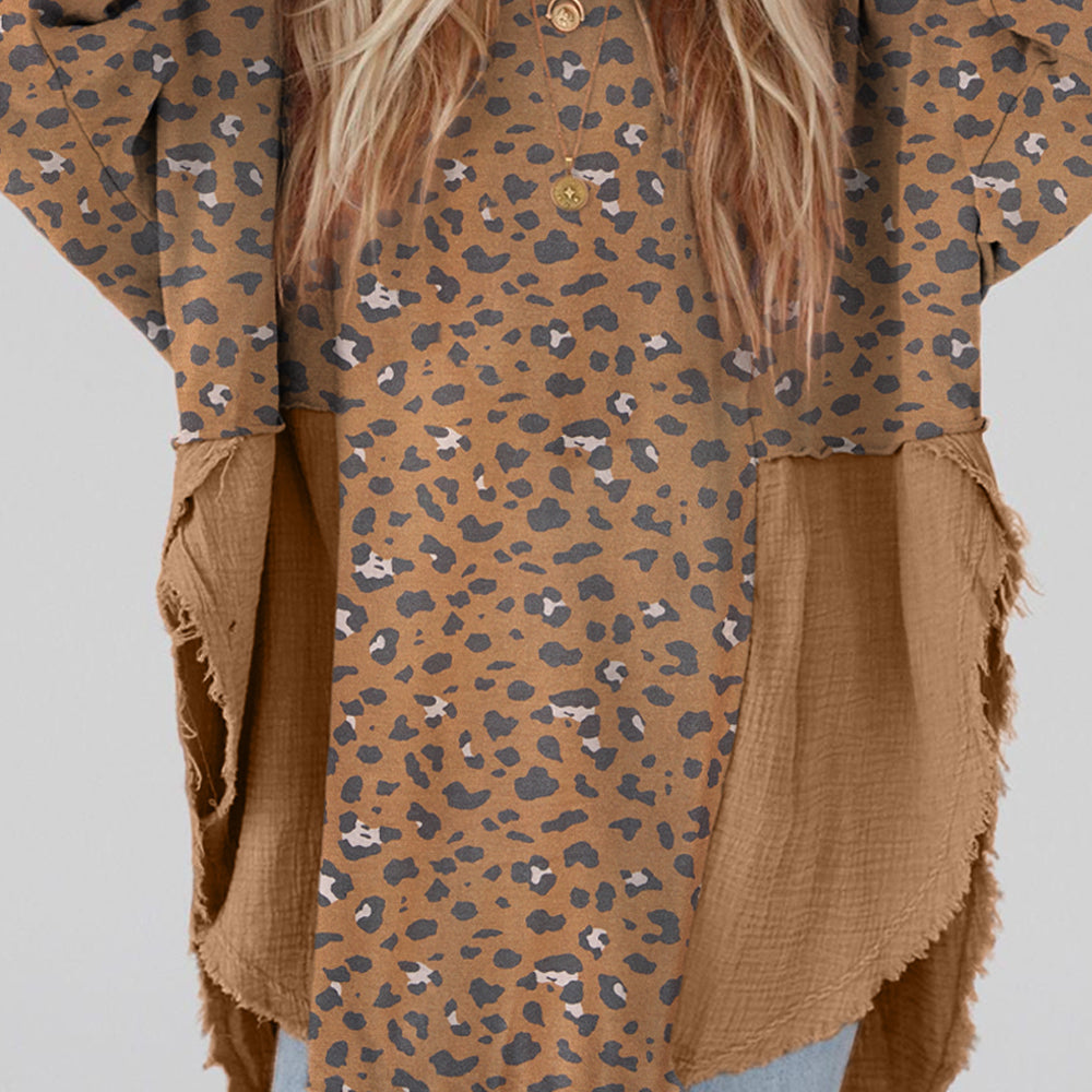 
                      
                        Textured Leopard Dropped Shoulder Blouse
                      
                    