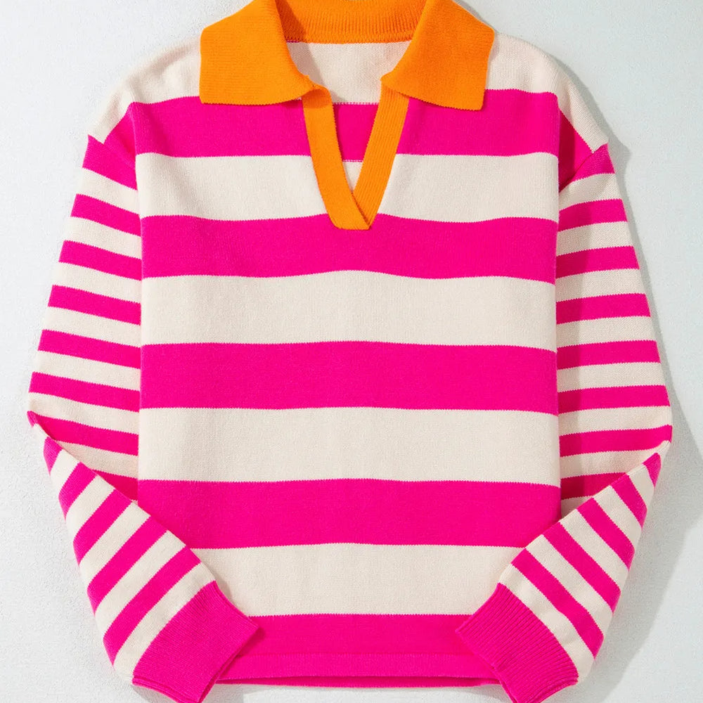 
                      
                        Contrast Stripes Johnny Collar Long Sleeve Sweater
                      
                    