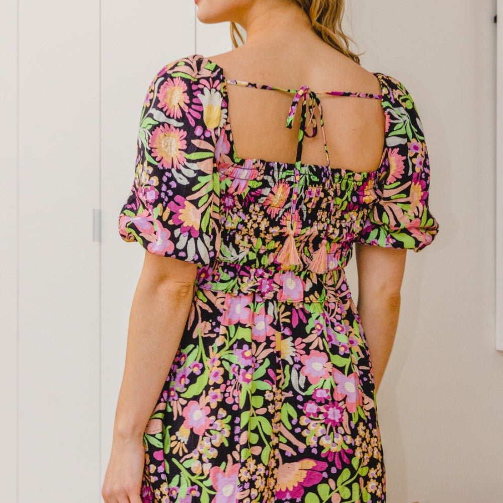 Floral Tie-Back Mini Dress