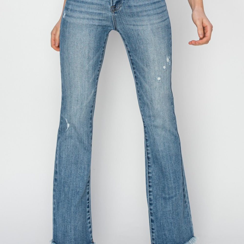 
                      
                        RISEN High Rise Frayed Hem Bootcut Jeans
                      
                    