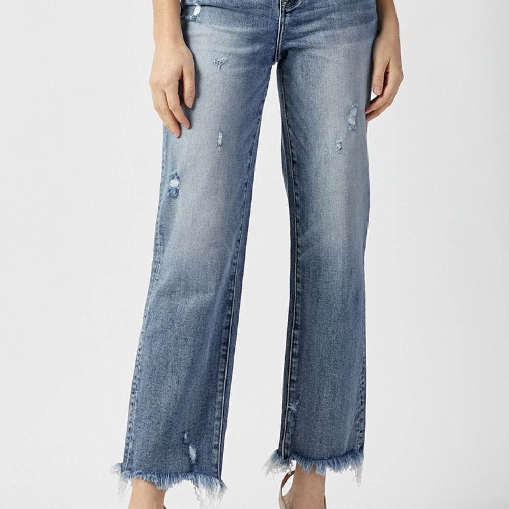 RISEN High Waist Raw Hem Straight Jeans