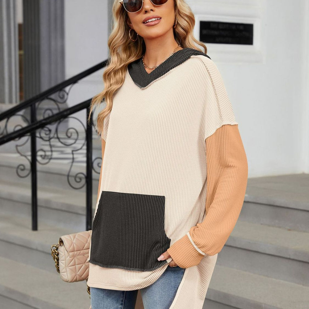 
                      
                        Contrast Hooded Long Sleeve Top
                      
                    