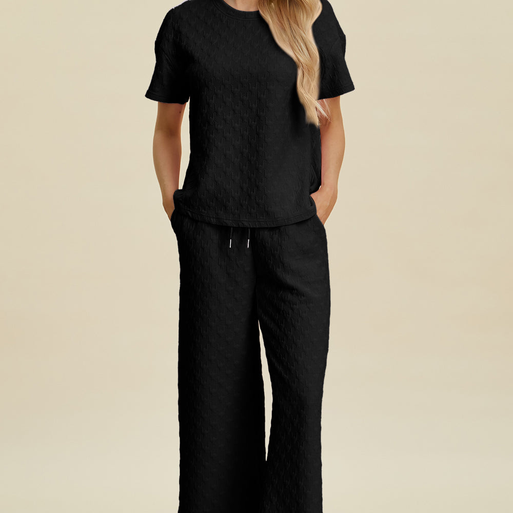 
                      
                        Texture Round Neck Short Sleeve Top and Pants Set
                      
                    