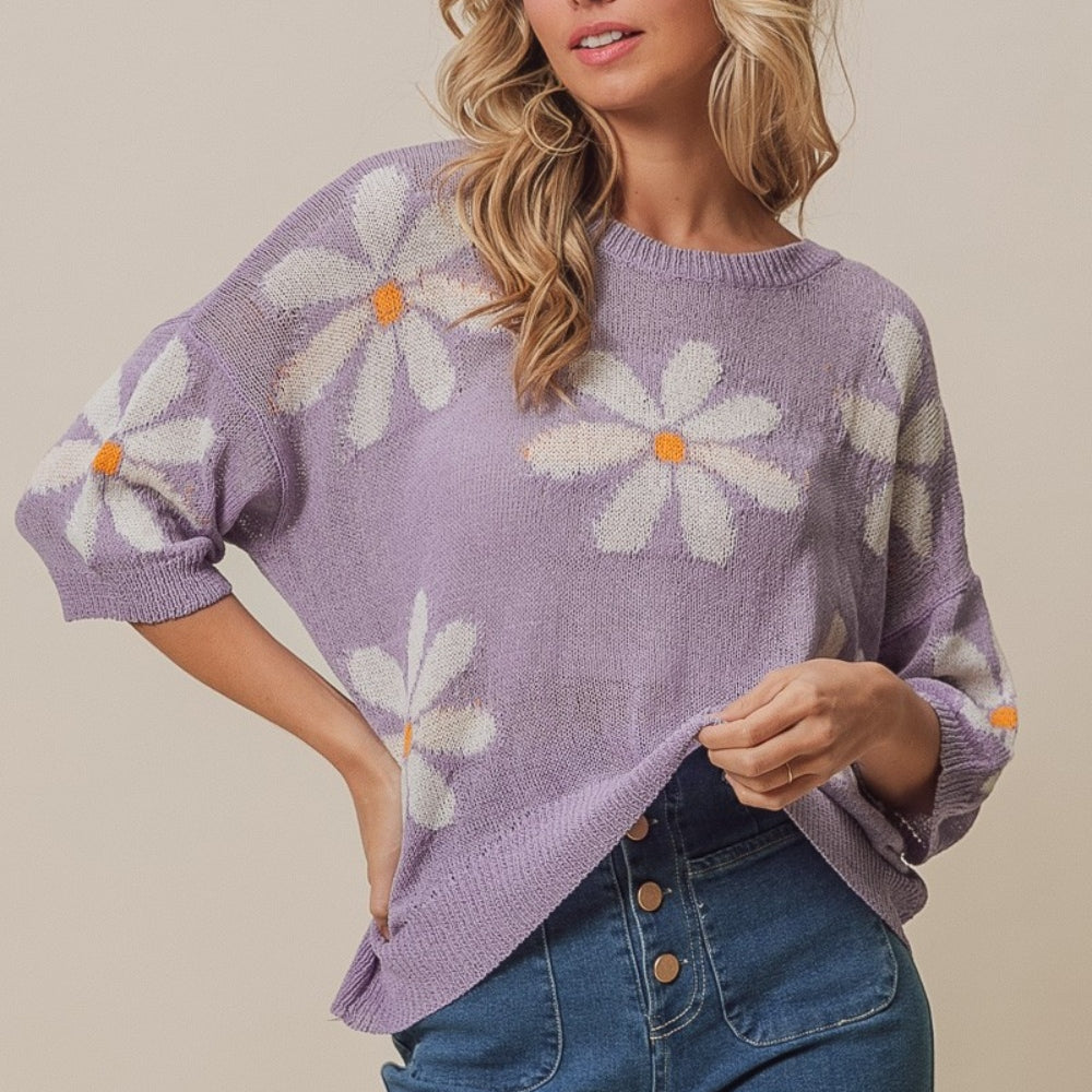 Floral Pattern Slit Sweater