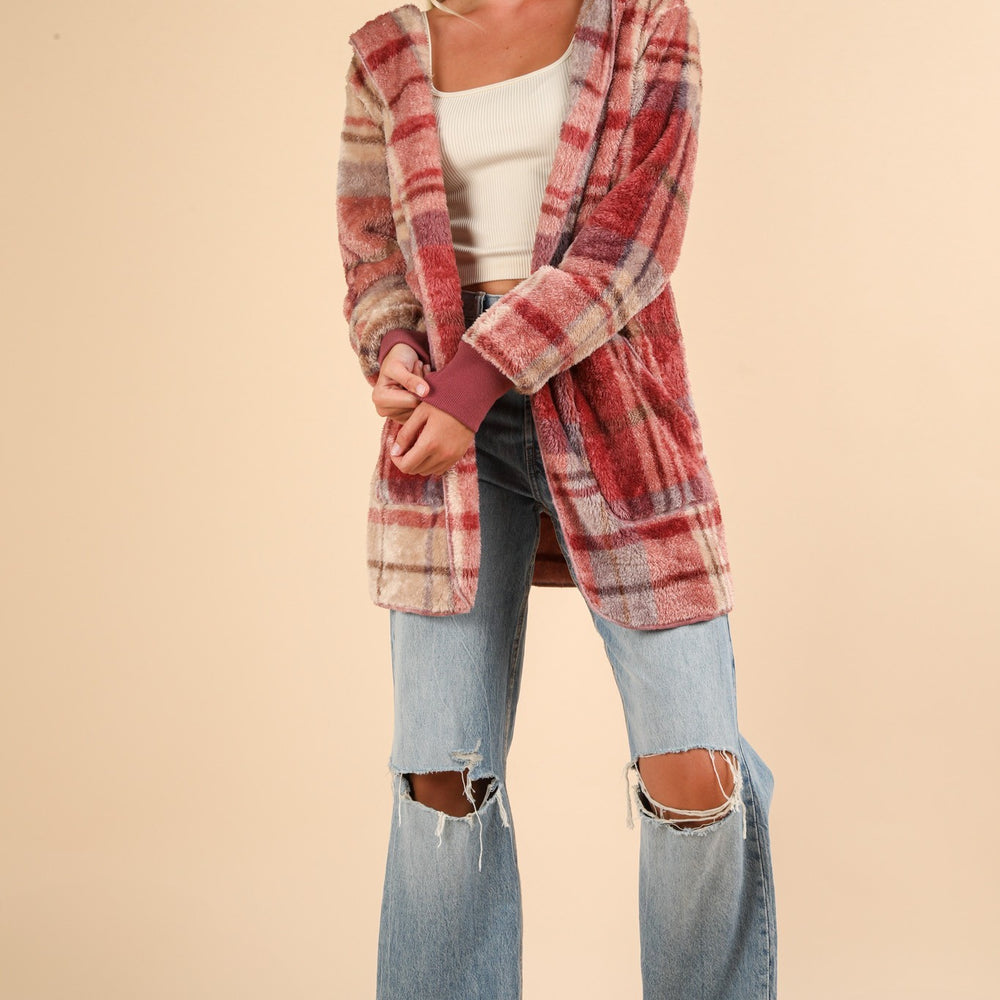 
                      
                        Fuzzy Plaid Long Sleeve Hooded Jacket
                      
                    