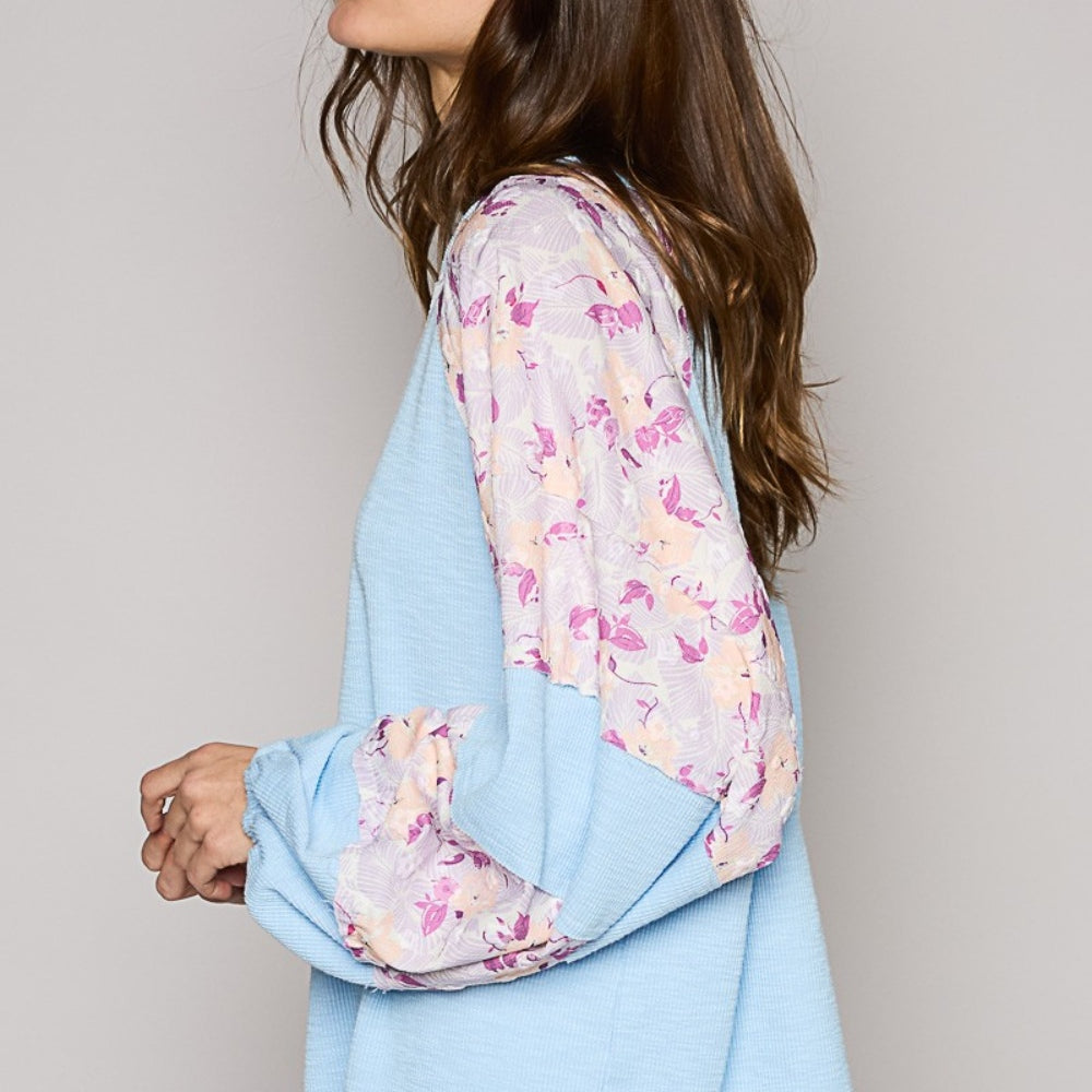 
                      
                        Round Neck Balloon Floral Long Sleeve Top
                      
                    