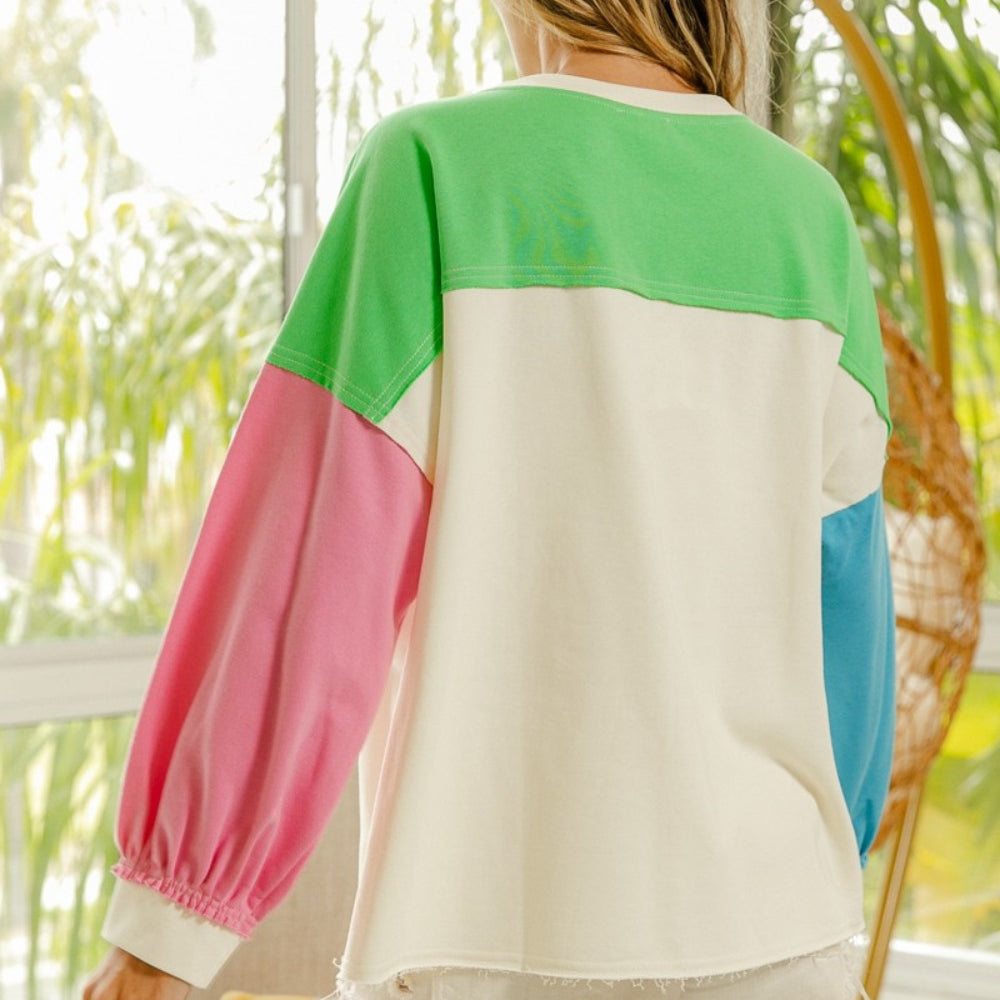 Color Block Patched Long Sleeve Top