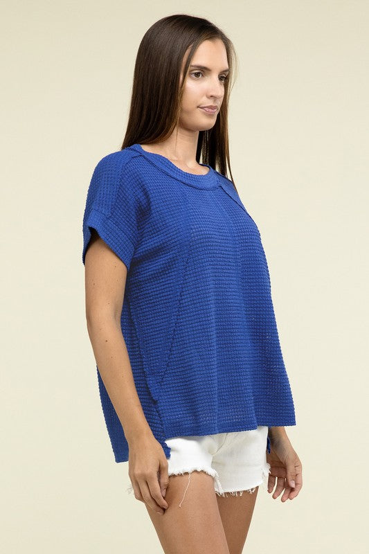 
                      
                        Brushed Waffle Exposed-Seam Short Sleeve Top
                      
                    