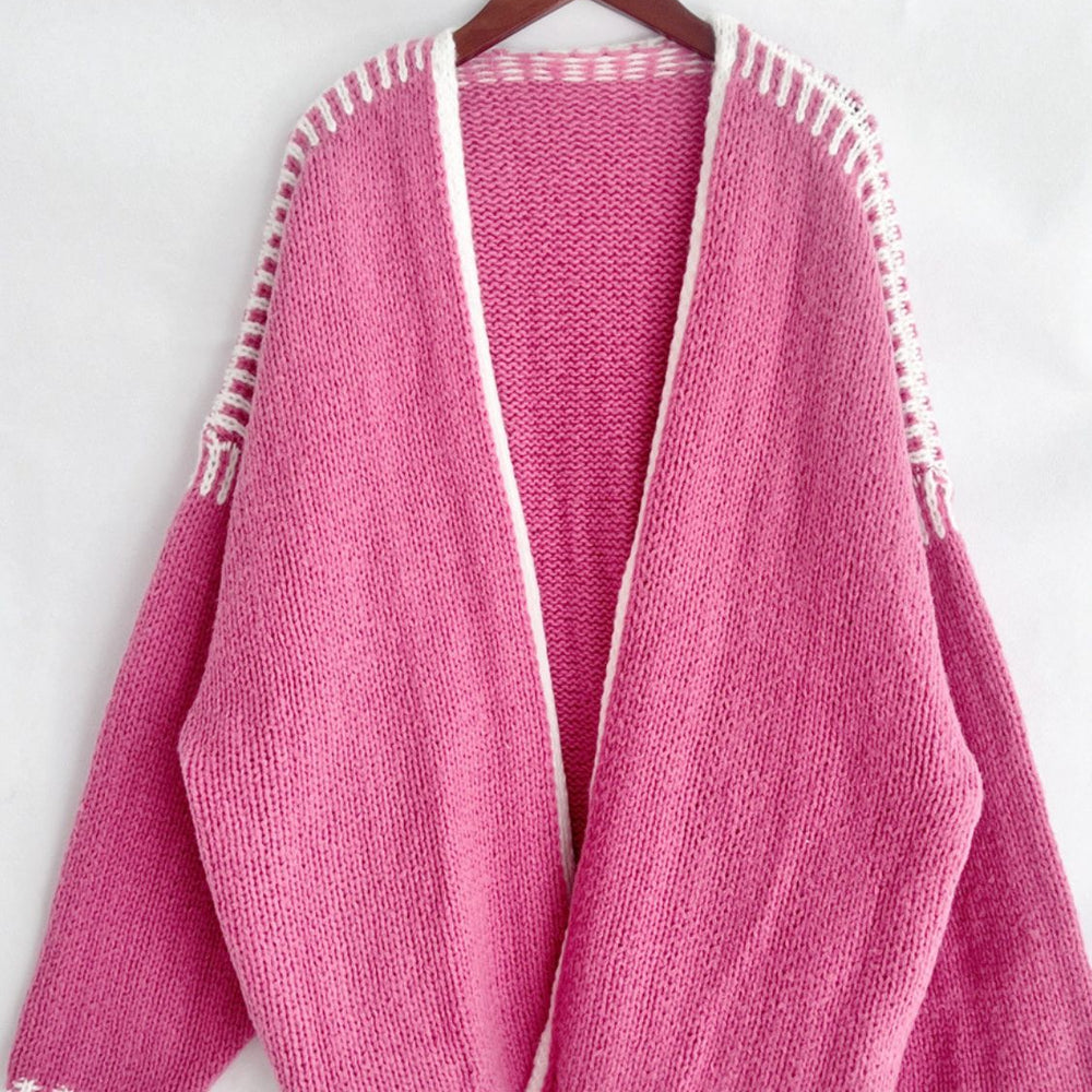 
                      
                        Contrast Open Front Dropped Shoulder Cardigan
                      
                    