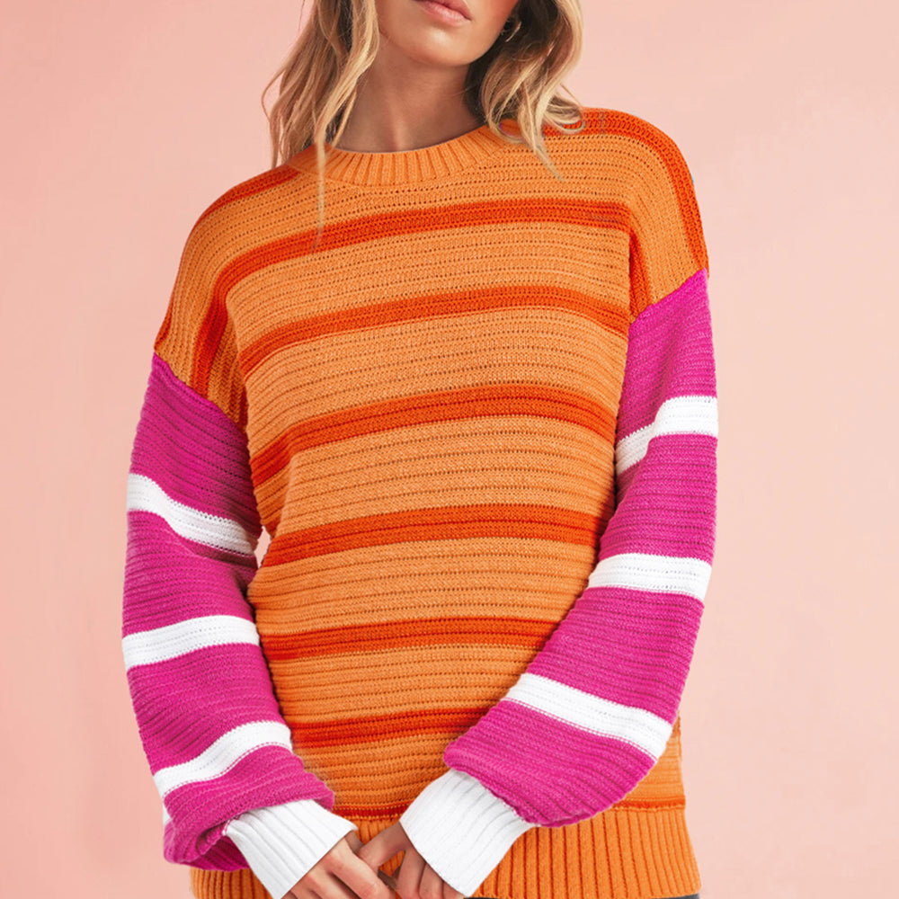 
                      
                        Striped Round Neck Long Sleeve Sweater
                      
                    