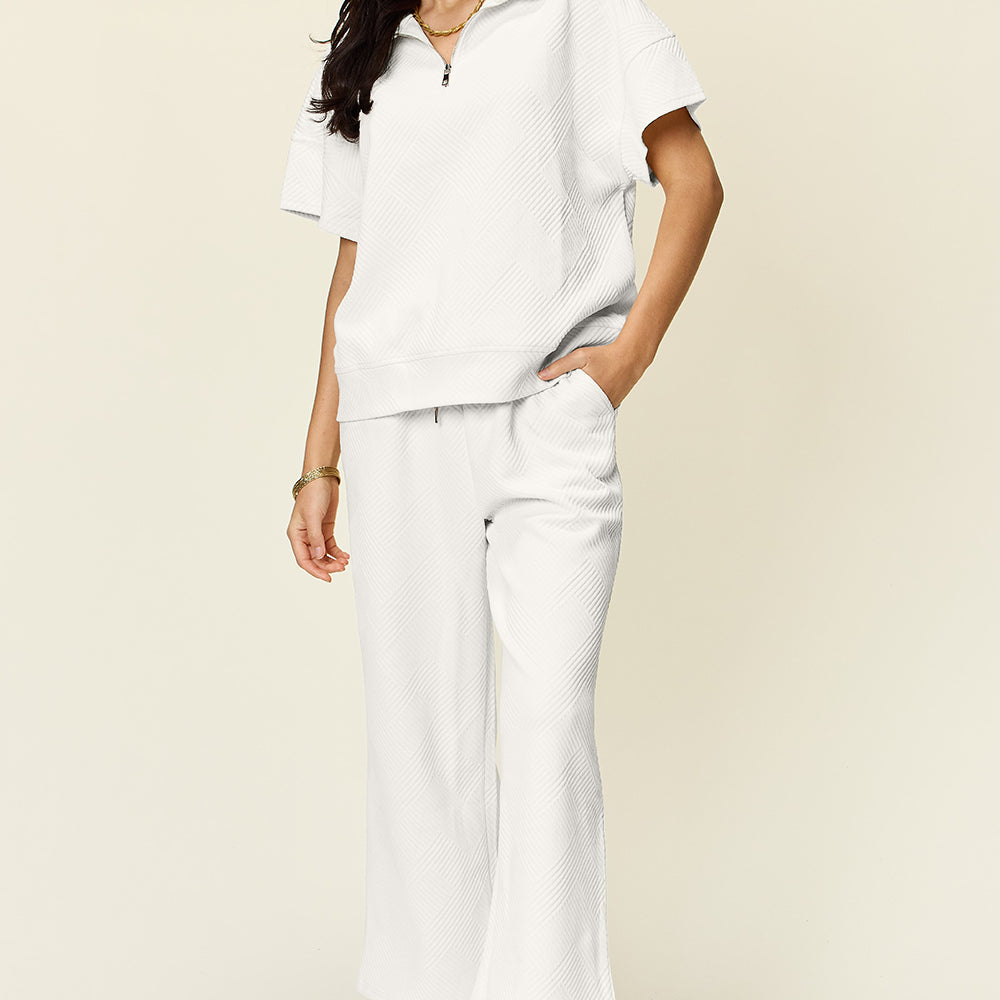 
                      
                        Texture Half Zip Short Sleeve Top and Pants Set
                      
                    