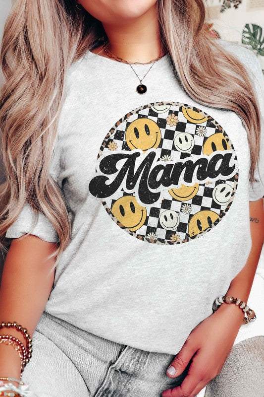 CHECKERED HAPPY FACE MAMA Graphic T-Shirt