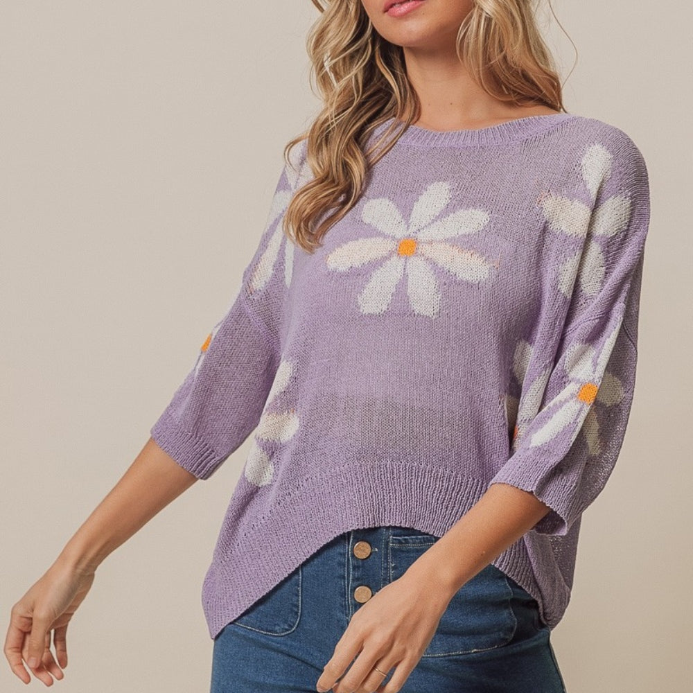 
                      
                        Floral Pattern Slit Sweater
                      
                    