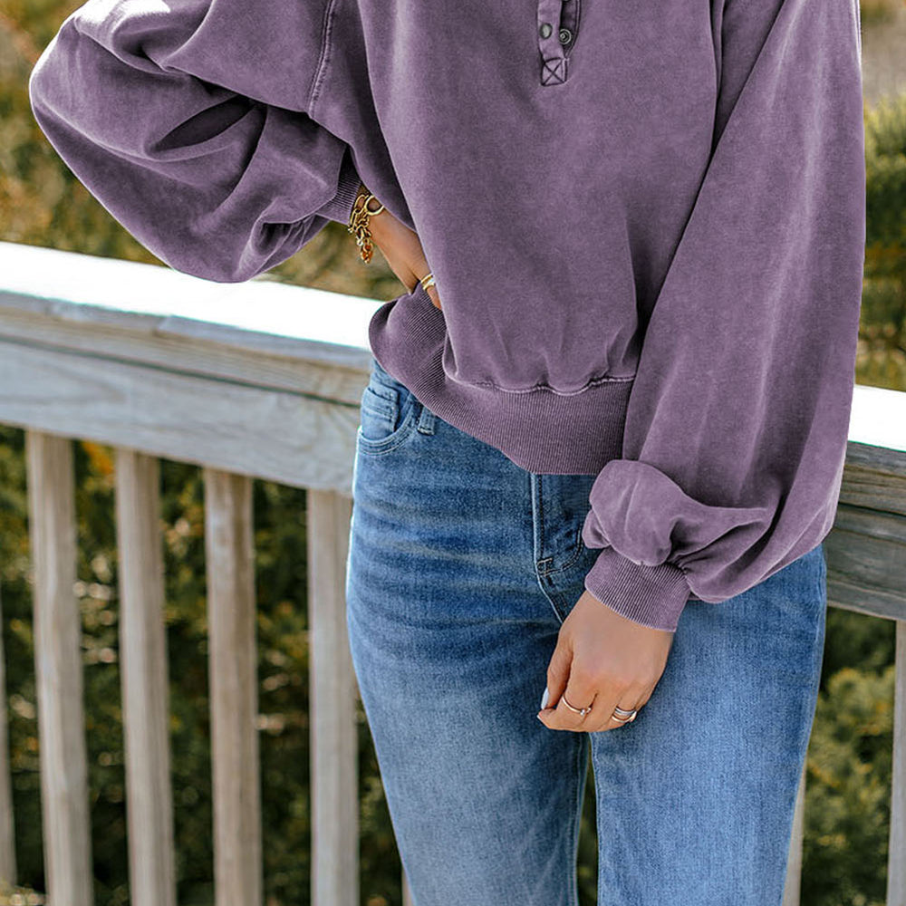 
                      
                        Quarter-Snap Collared Lantern Sleeve Sweatshirt
                      
                    