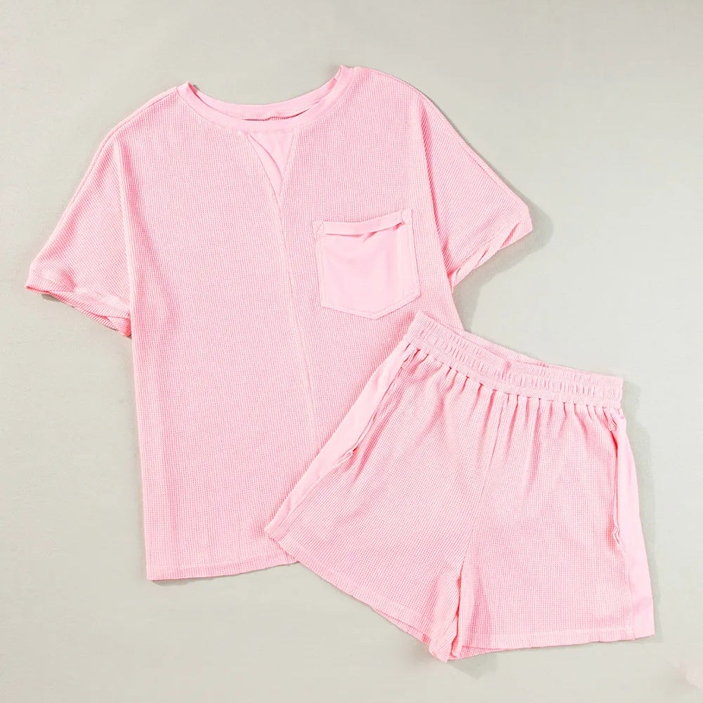 
                      
                        Waffle-Knit Half Sleeve Top and Shorts Set
                      
                    