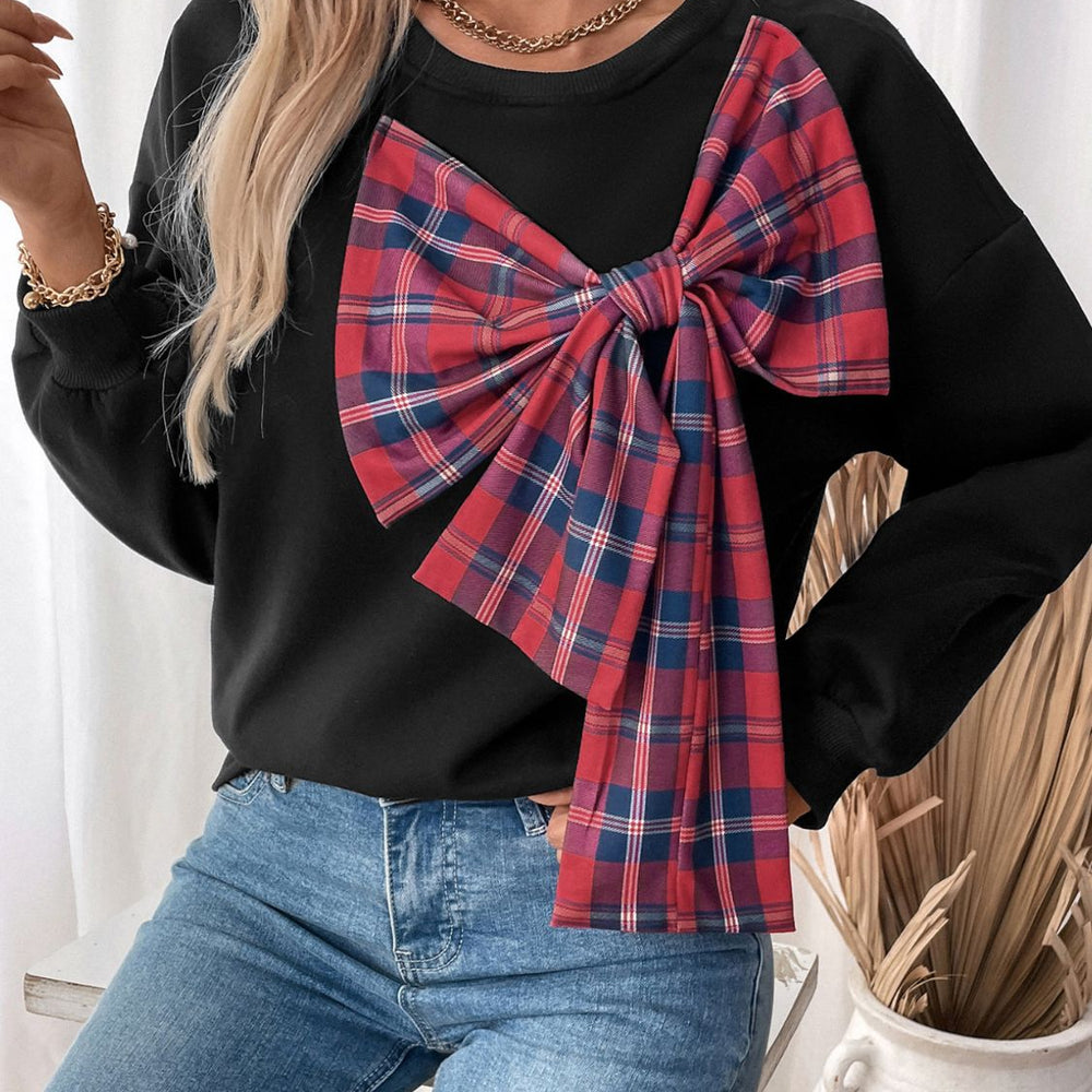 Bow Round Neck Long Sleeve Sweatshirt