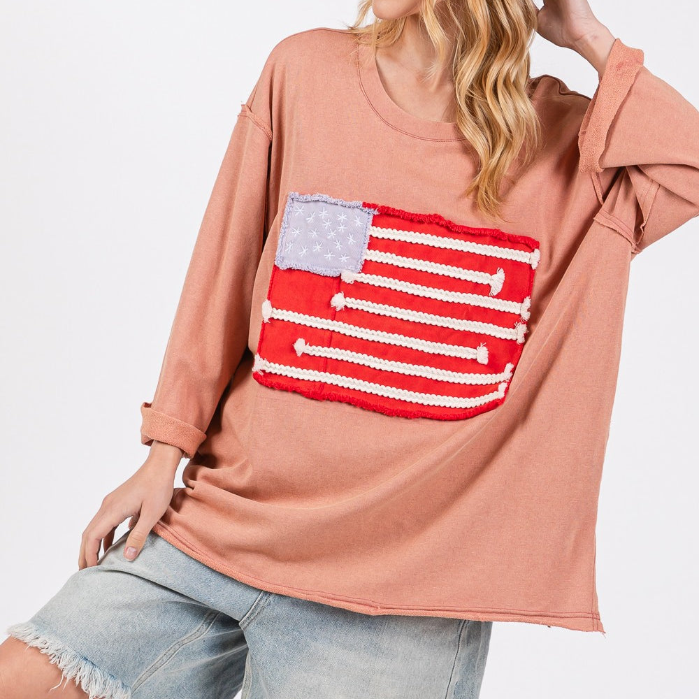 
                      
                        American Flag Patch Drop Shoulder T-Shirt
                      
                    