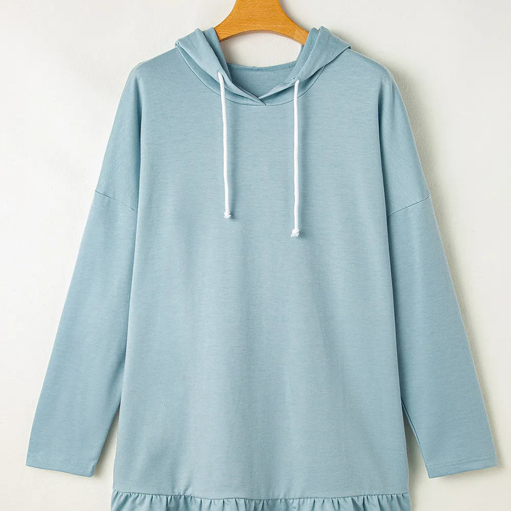 
                      
                        Drawstring Ruffled Dropped Shoulder Long Sleeve Hoodie
                      
                    