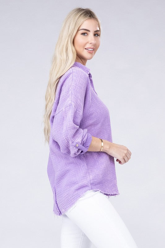 
                      
                        Washed Double Gauze Button Down Shirt
                      
                    