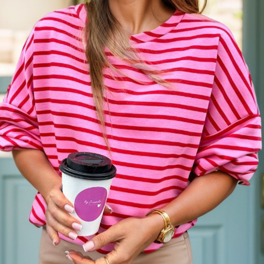 Striped Round Neck Long Sleeve Sweatshirt