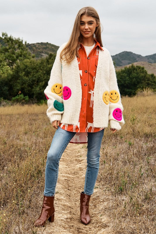 
                      
                        The Fuzzy Smile Long Bell Sleeve Knit Cardigan
                      
                    