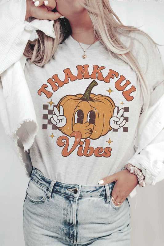 THANKFUL VIBES CHECKER PUMPKIN Graphic Tee