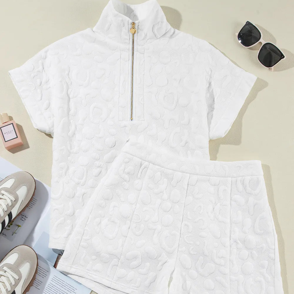 
                      
                        Half Zip Short Sleeve Top and Shorts Set
                      
                    