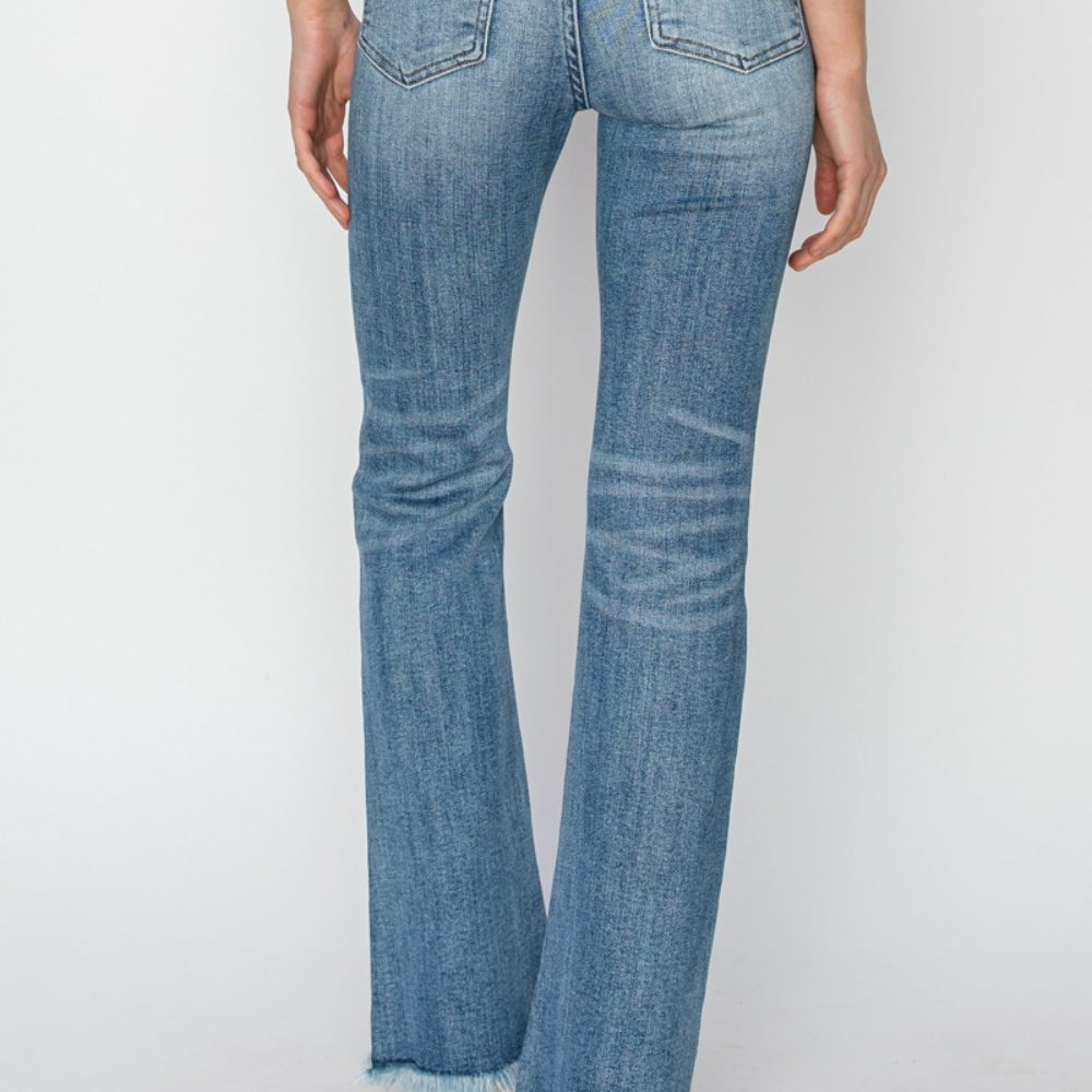 
                      
                        RISEN High Rise Frayed Hem Bootcut Jeans
                      
                    