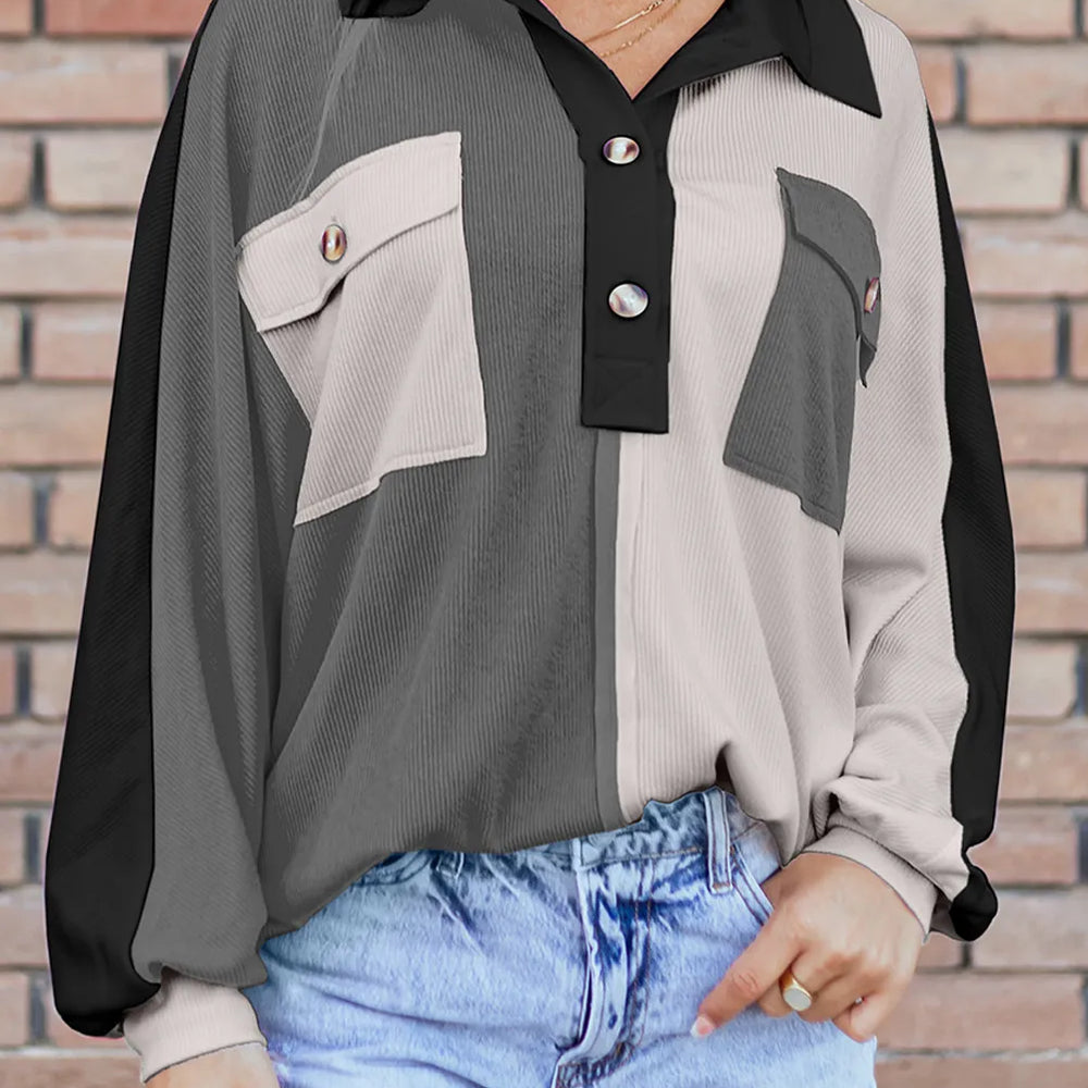 
                      
                        Pocketed Contrast Long Sleeve Sweatshirt
                      
                    