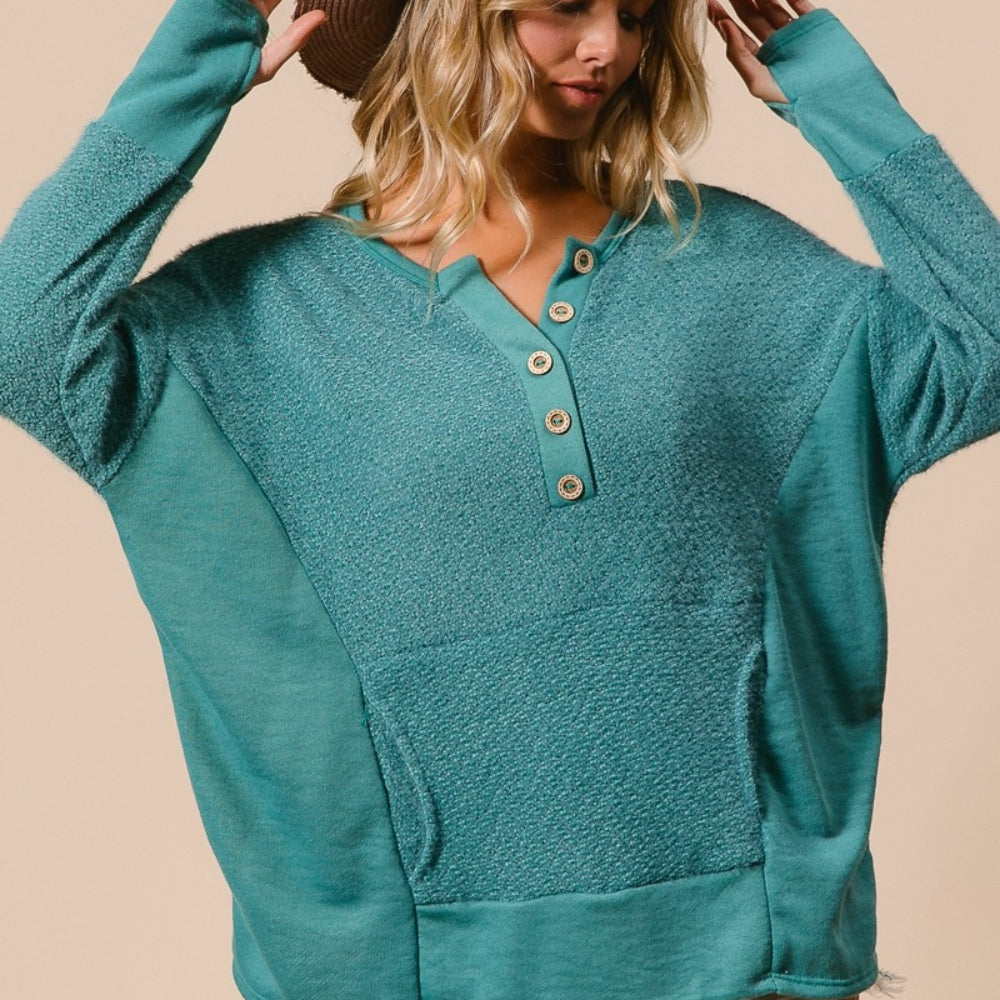 
                      
                        Thumb Opening Long Sleeve Top with Kangaroo Pocket
                      
                    