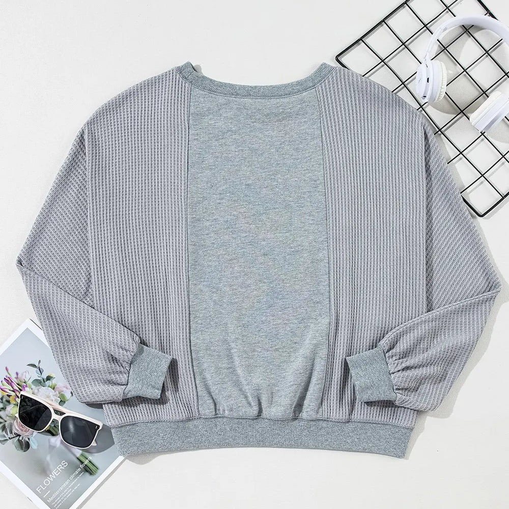 
                      
                        Waffle-Knit Round Neck Long Sleeve Top
                      
                    