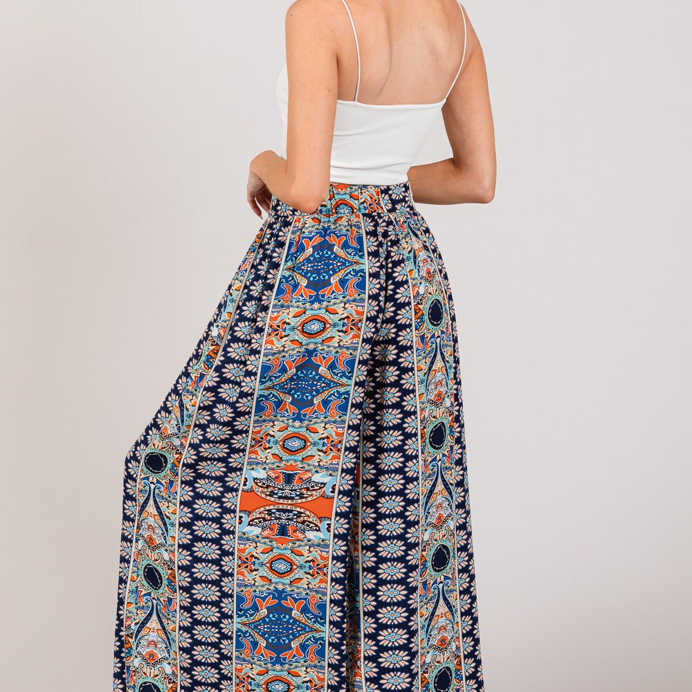 Bohemian Multi Geo Print Wide Leg Pants