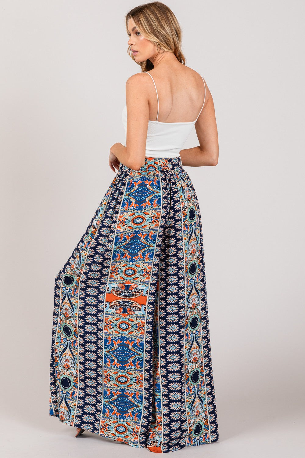 Bohemian Multi Geo Print Wide Leg Pants