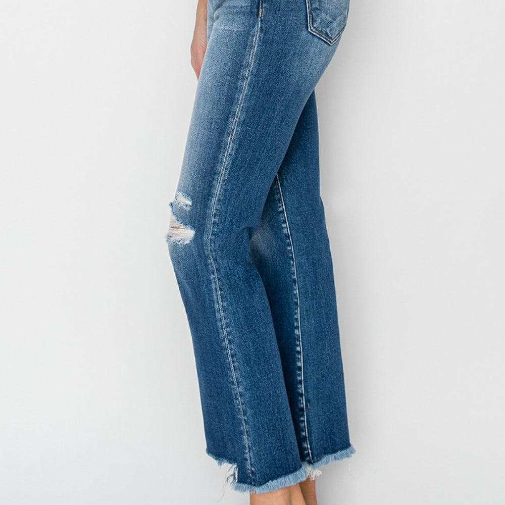 
                      
                        RISEN Frayed Step Hem Ankle Straight Jeans
                      
                    