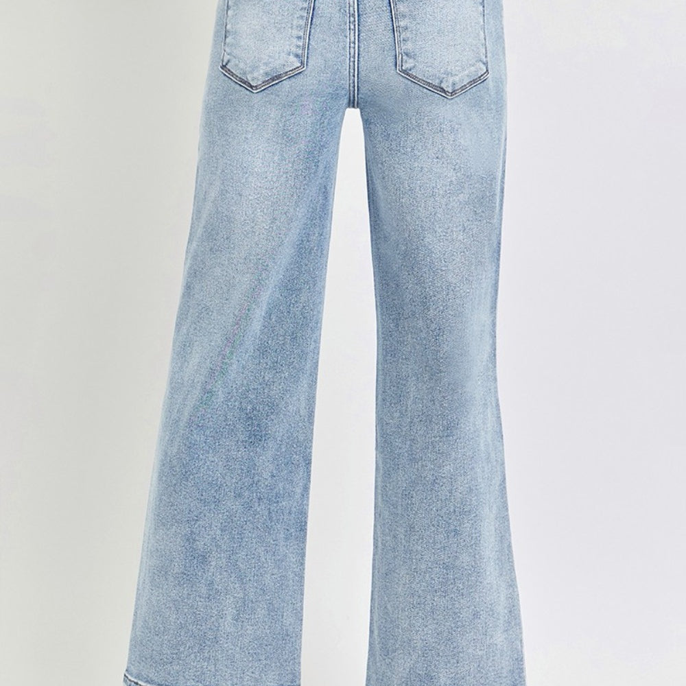 RISEN Tummy Control High Rise Crop Wide Leg Jeans