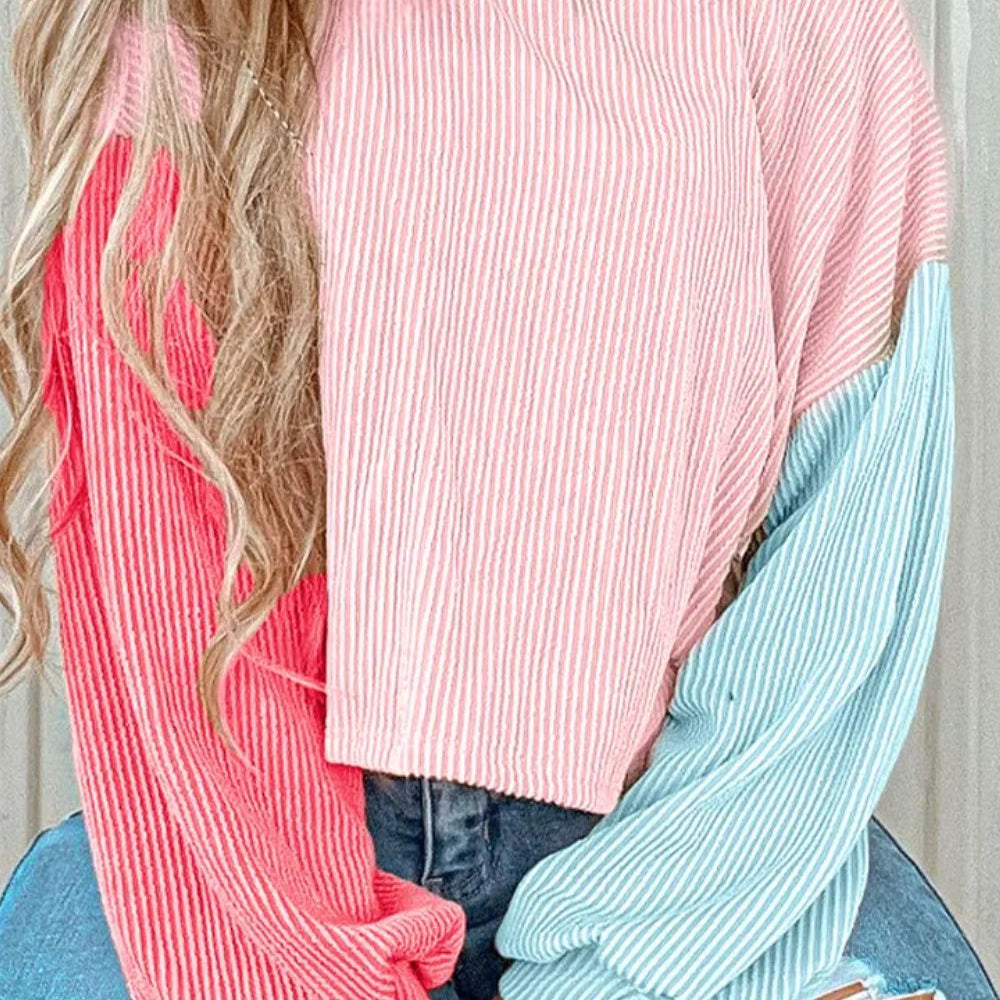 
                      
                        Color Block Round Neck Long Sleeve Top
                      
                    