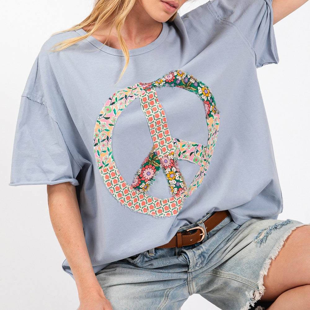 
                      
                        Peace Sign Round Neck Half Sleeve T-Shirt
                      
                    