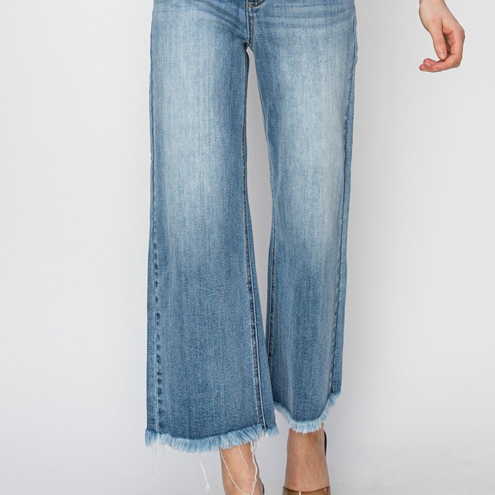 
                      
                        RISEN Raw Hem Cropped Wide Leg Jeans
                      
                    