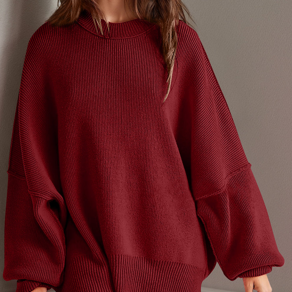 
                      
                        Side Slit Round Neck Long Sleeve Sweater
                      
                    