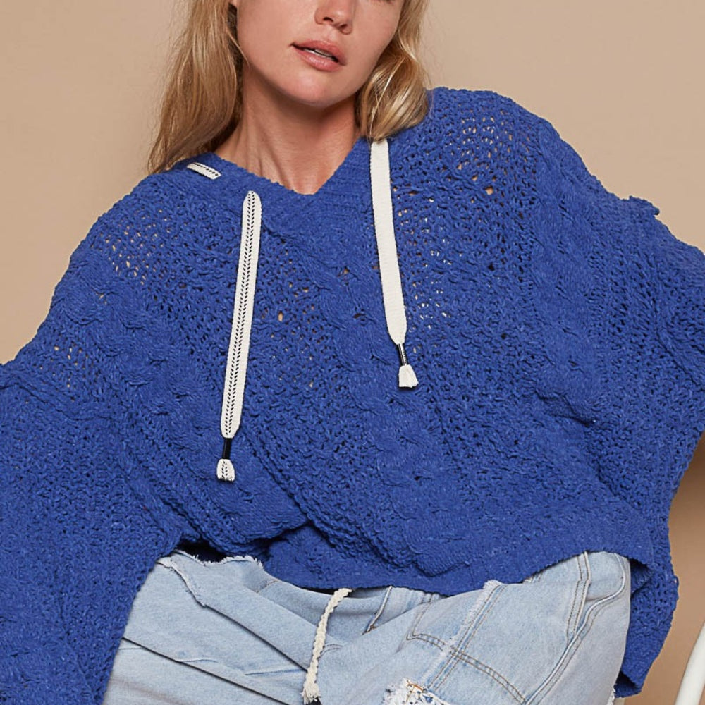 Cable Knit Hooded Chenille Sweater