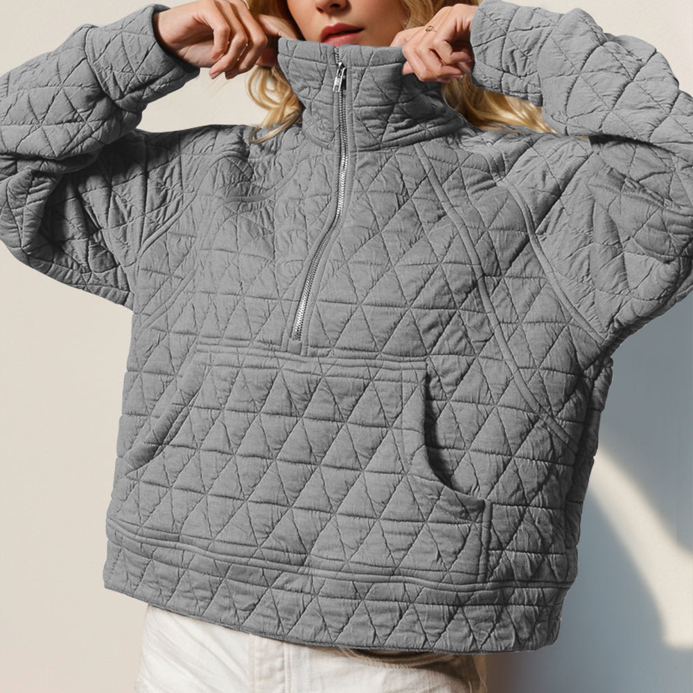 
                      
                        Half Zip Long Sleeve Quilted Sweatshirt with Pocket
                      
                    