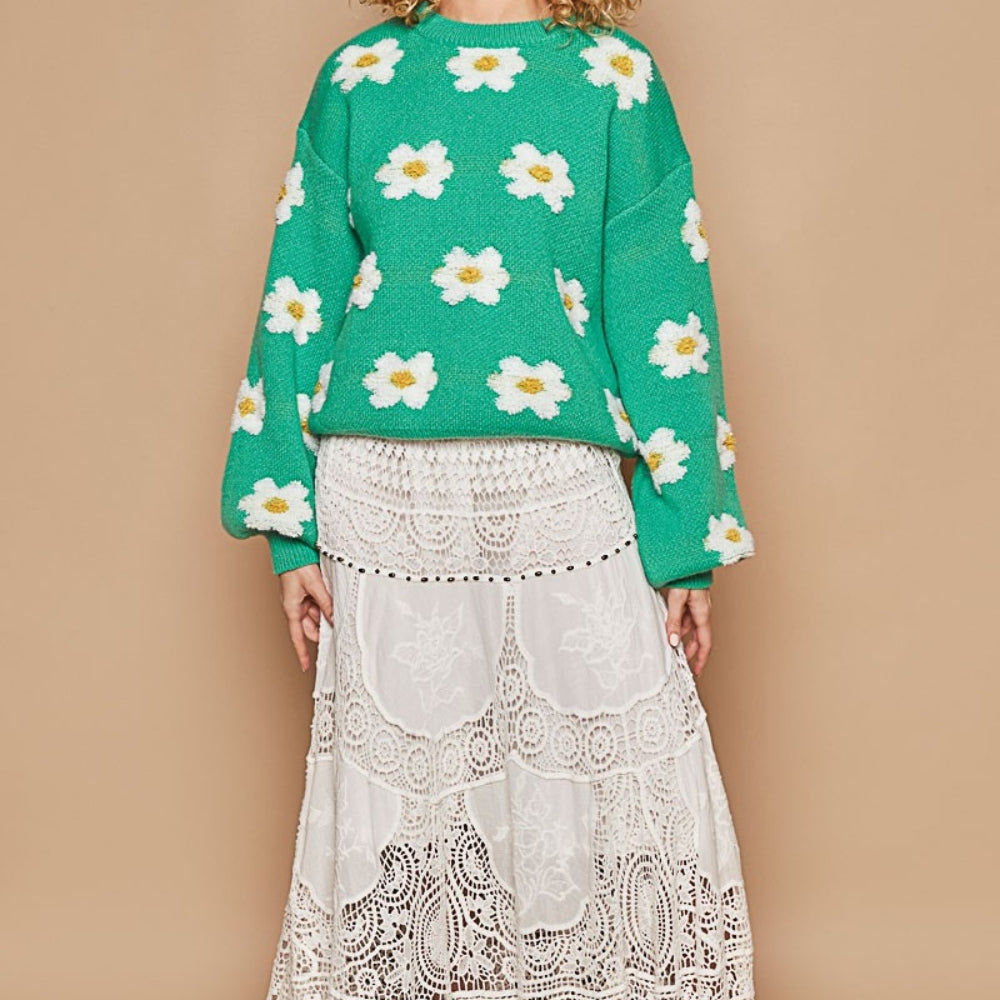 
                      
                        Daisy Pattern Drop Shoulder Sweater
                      
                    