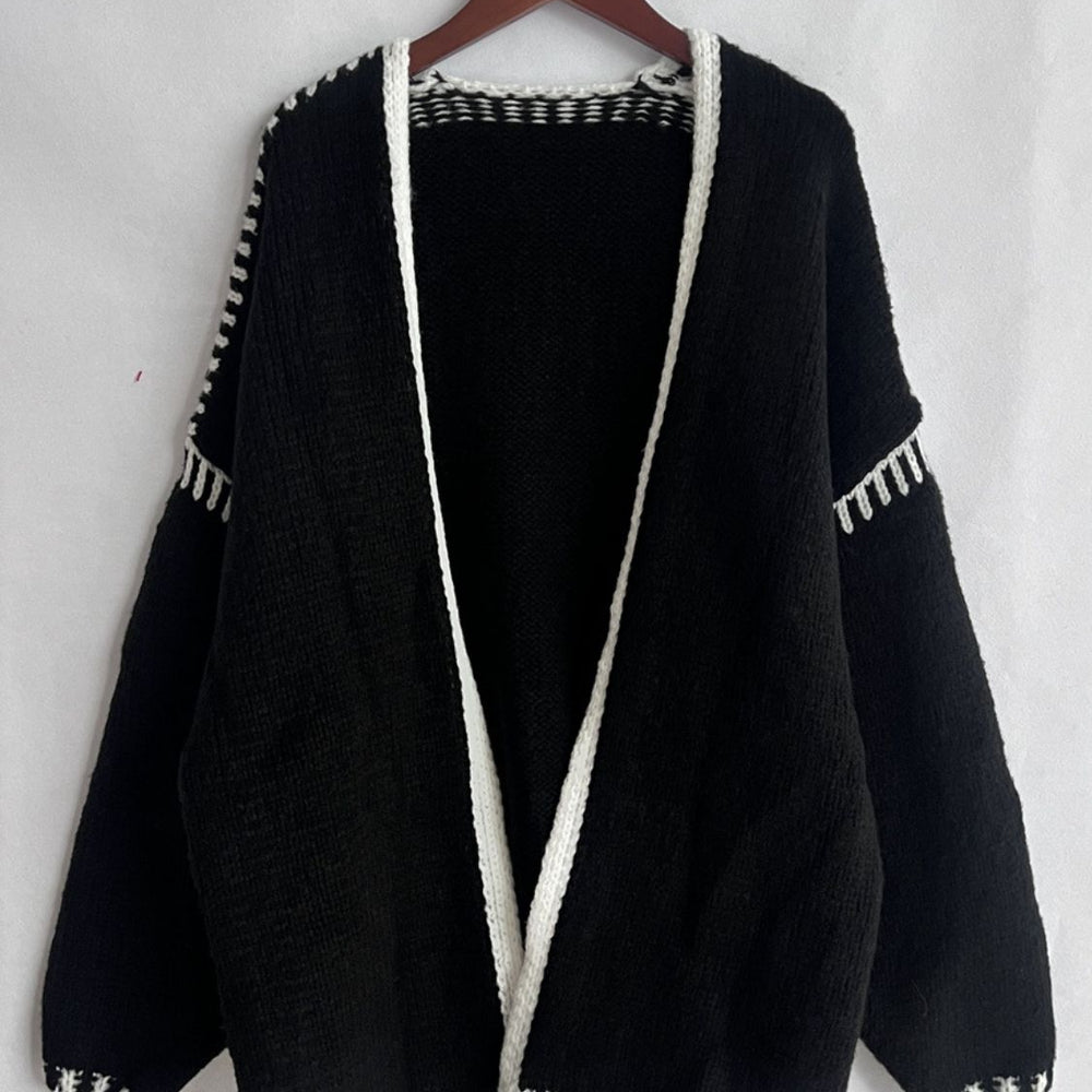 
                      
                        Contrast Open Front Dropped Shoulder Cardigan
                      
                    