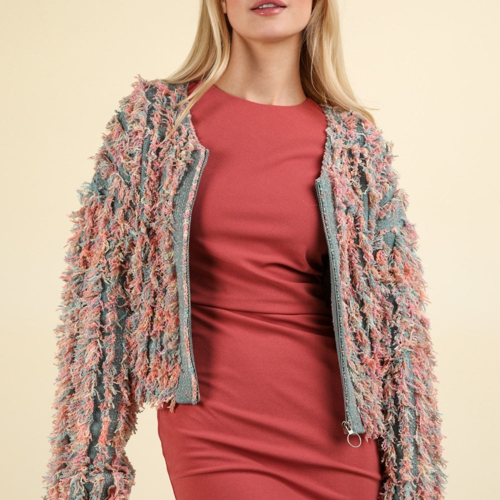 Shaggy Yarn Knit Zip Up Jacket