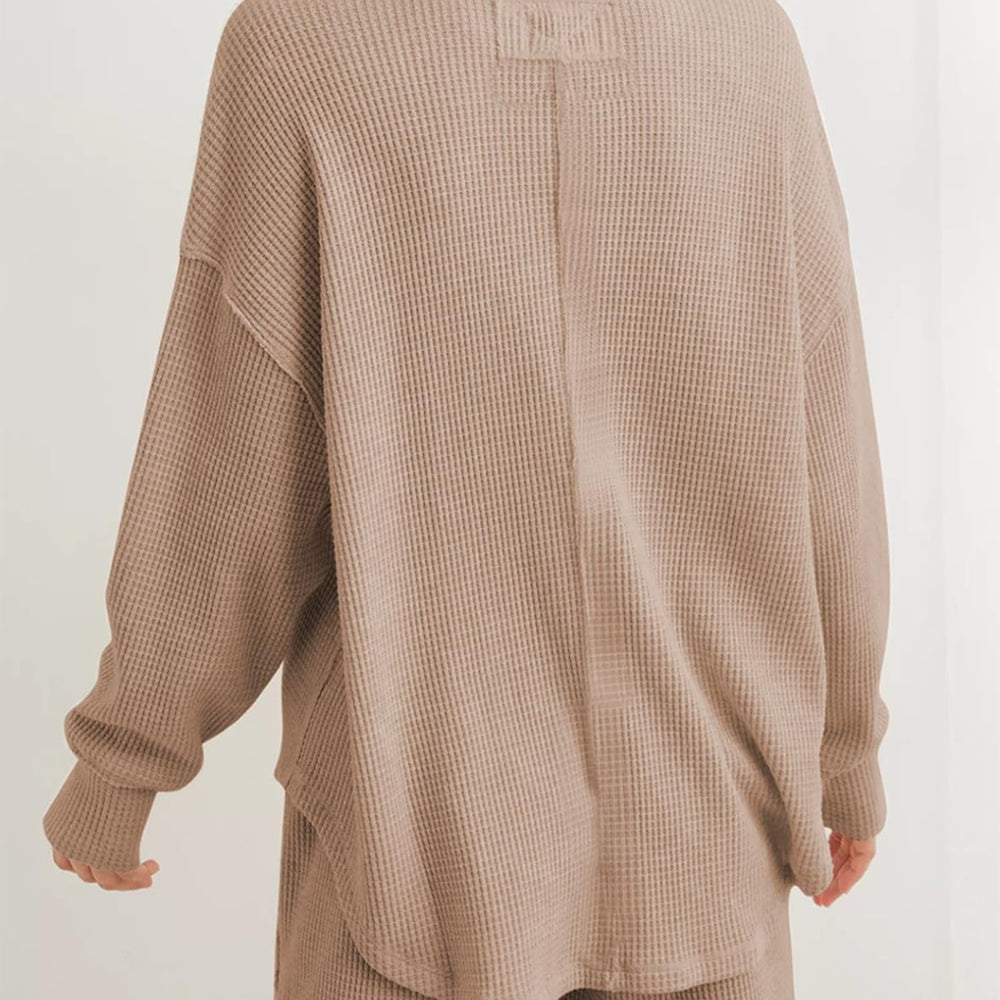 
                      
                        Waffle-Knit Johnny Collar Long Sleeve Sweatshirt
                      
                    