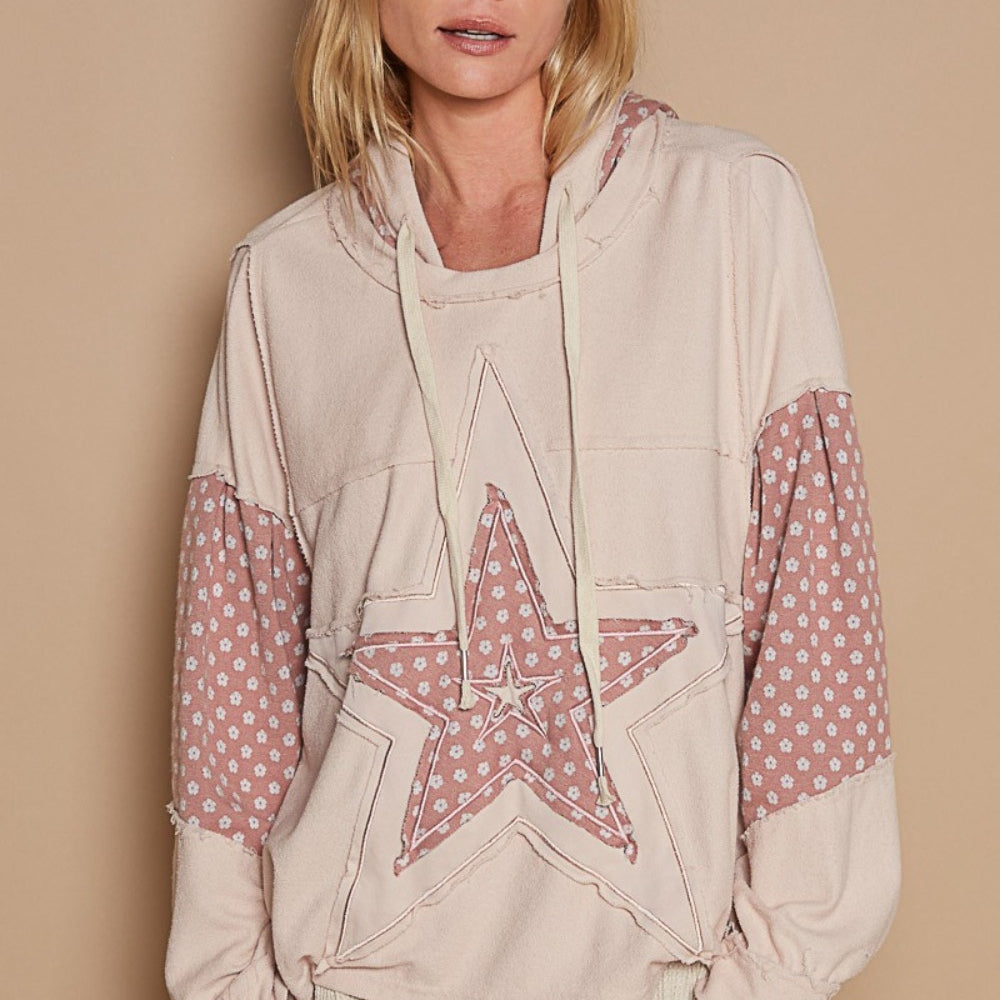 Star Patchwork Raw Edge French Terry Hoodie