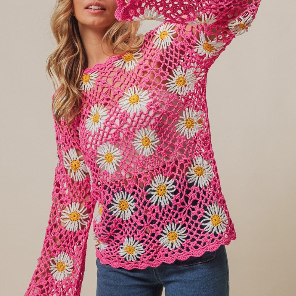 Floral Crochet Net Lace Cover Up